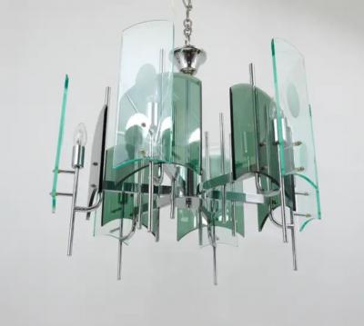  Fontana Arte Fontana Arte Style Huge Mid Century Glass Chandelier Italy 1960s
