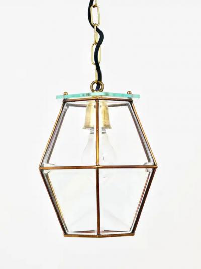  Fontana Arte Fontana Arte Style Pendant Lamp Lantern Brass Facetted Glass Italy 1940s