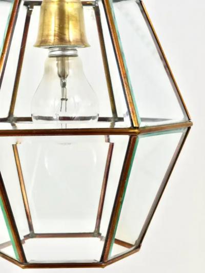  Fontana Arte Fontana Arte Style Pendant Lamp Lantern Brass Facetted Glass Italy 1940s