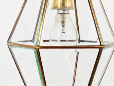 Fontana Arte Fontana Arte Style Pendant Lamp Lantern Brass Facetted Glass Italy 1940s