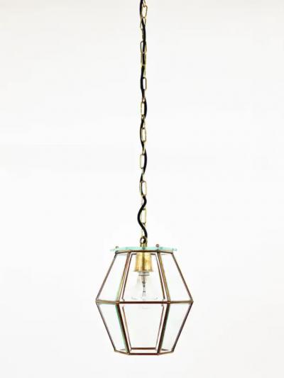  Fontana Arte Fontana Arte Style Pendant Lamp Lantern Brass Facetted Glass Italy 1940s