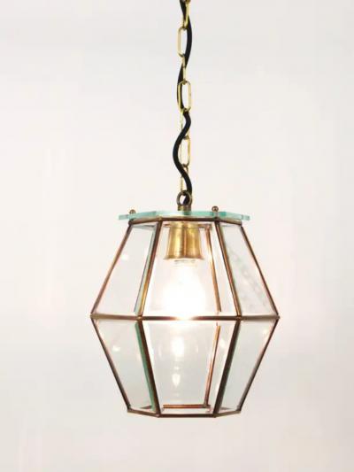  Fontana Arte Fontana Arte Style Pendant Lamp Lantern Brass Facetted Glass Italy 1940s