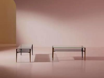  Fontana Arte Fontana Arte pair of coffee tables Model 2341 made of brass glass Italy 1960s