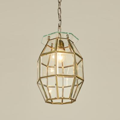 Fontana Arte FontanaArte 1960s Italian beveled glass and brass pendant lantern attributed to Fontana Arte