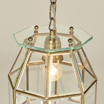 Fontana Arte FontanaArte 1960s Italian beveled glass and brass pendant lantern attributed to Fontana Arte