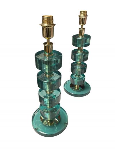  Fontana Arte FontanaArte 1970s Pair of Glass and brass lamps by Fontana Art 