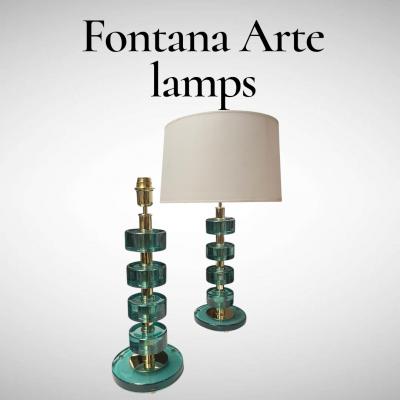  Fontana Arte FontanaArte 1970s Pair of Glass and brass lamps by Fontana Art 