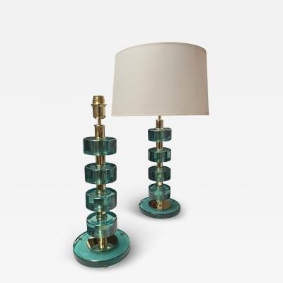  Fontana Arte FontanaArte 1970s Pair of Glass and brass lamps by Fontana Art 
