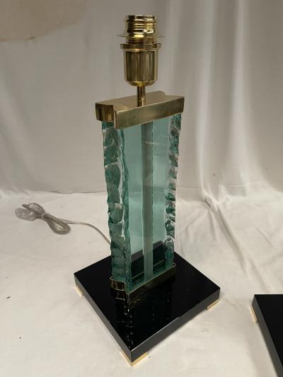  Fontana Arte FontanaArte 1980s Pair of glass lamps attributed to Fontana Arte