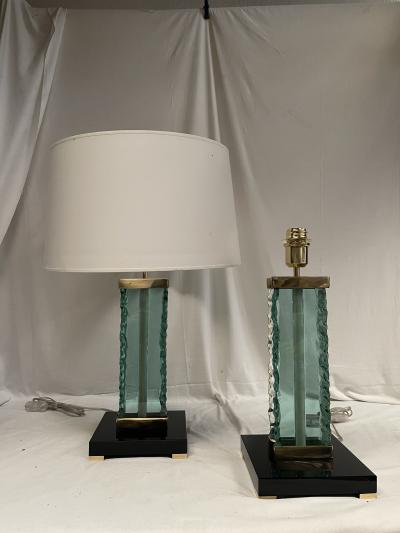  Fontana Arte FontanaArte 1980s Pair of glass lamps attributed to Fontana Arte