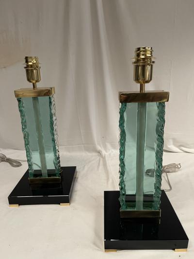  Fontana Arte FontanaArte 1980s Pair of glass lamps attributed to Fontana Arte