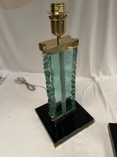  Fontana Arte FontanaArte 1980s Pair of glass lamps attributed to Fontana Arte