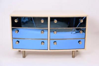  Fontana Arte FontanaArte Curved Dresser with Blonde Wood and Blue Crystal Glass