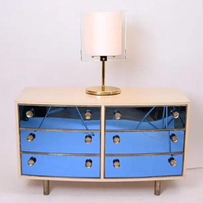  Fontana Arte FontanaArte Curved Dresser with Blonde Wood and Blue Crystal Glass