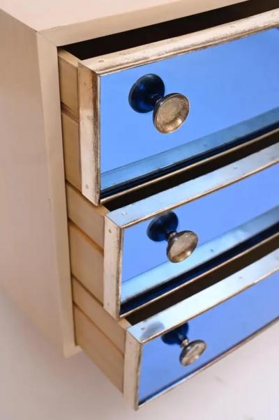  Fontana Arte FontanaArte Curved Dresser with Blonde Wood and Blue Crystal Glass