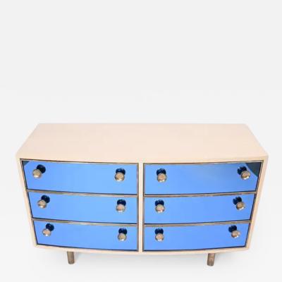  Fontana Arte FontanaArte Curved Dresser with Blonde Wood and Blue Crystal Glass