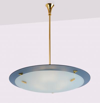  Fontana Arte FontanaArte Fontana Arte Blue Glass Pendant Chandelier Italy 1950s