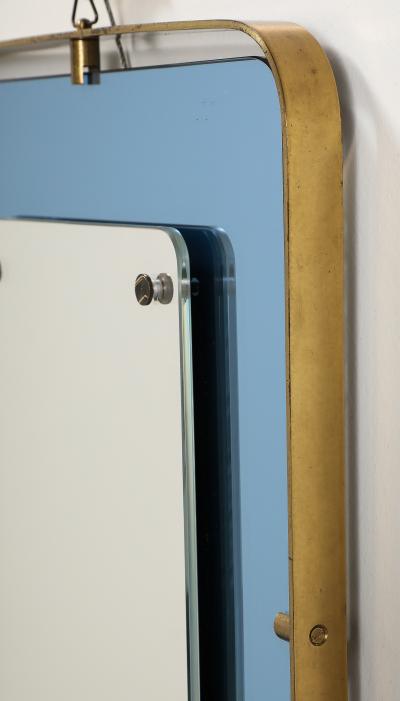  Fontana Arte FontanaArte Fontana Arte Blue Glass and Brass Wall Mirror circa 1950