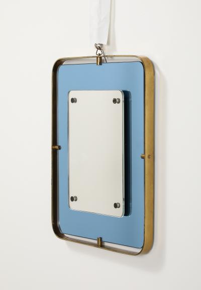  Fontana Arte FontanaArte Fontana Arte Blue Glass and Brass Wall Mirror circa 1950