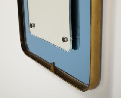  Fontana Arte FontanaArte Fontana Arte Blue Glass and Brass Wall Mirror circa 1950