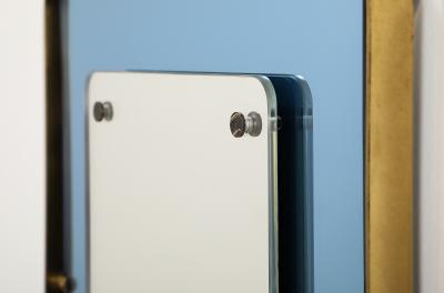  Fontana Arte FontanaArte Fontana Arte Blue Glass and Brass Wall Mirror circa 1950