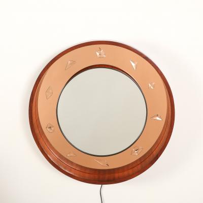  Fontana Arte FontanaArte Fontana Arte Illuminated Wood and Glass Wall Mirror circa 1940