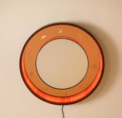  Fontana Arte FontanaArte Fontana Arte Illuminated Wood and Glass Wall Mirror circa 1940