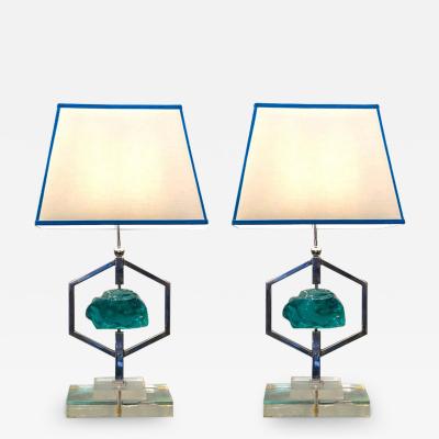  Fontana Arte FontanaArte Fontana Arte Mid Century Pair of Striking Table Lights Attributed to Max Ingrand