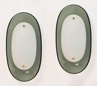  Fontana Arte FontanaArte Fontana Arte Pair of Oval Colored Glass Sconces Italy 1960s