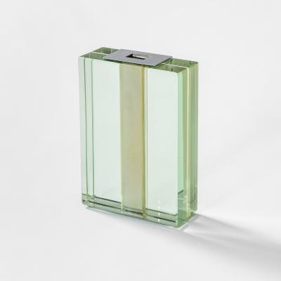  Fontana Arte FontanaArte Fontana Arte Soliflore Vase Mod 2393 in Crystal Nickeled Brass 50s