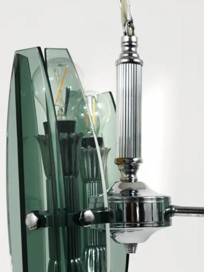  Fontana Arte FontanaArte Fontana Arte Style Glass Chrome Chandelier Pendant Light by Veca Murano Italy