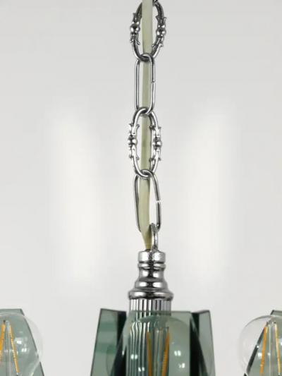  Fontana Arte FontanaArte Fontana Arte Style Glass Chrome Chandelier Pendant Light by Veca Murano Italy