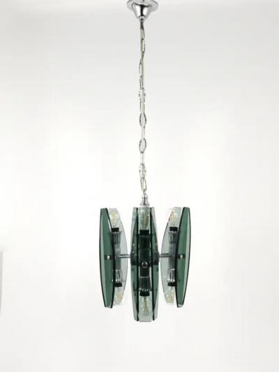  Fontana Arte FontanaArte Fontana Arte Style Glass Chrome Chandelier Pendant Light by Veca Murano Italy
