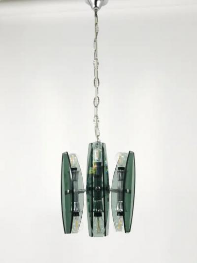 Fontana Arte FontanaArte Fontana Arte Style Glass Chrome Chandelier Pendant Light by Veca Murano Italy