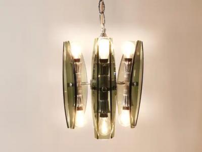  Fontana Arte FontanaArte Fontana Arte Style Glass Chrome Chandelier Pendant Light by Veca Murano Italy