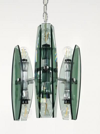  Fontana Arte FontanaArte Fontana Arte Style Glass Chrome Chandelier Pendant Light by Veca Murano Italy