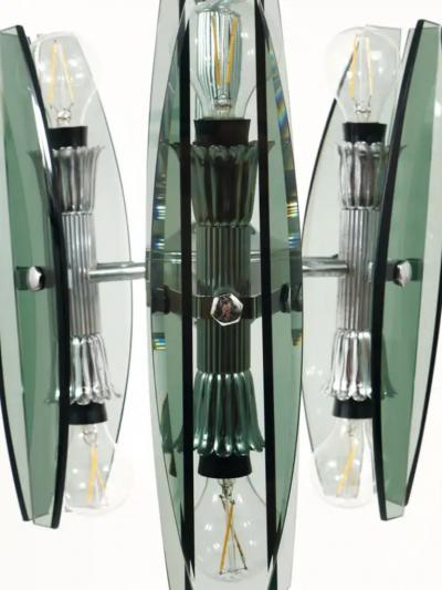  Fontana Arte FontanaArte Fontana Arte Style Glass Chrome Chandelier Pendant Light by Veca Murano Italy