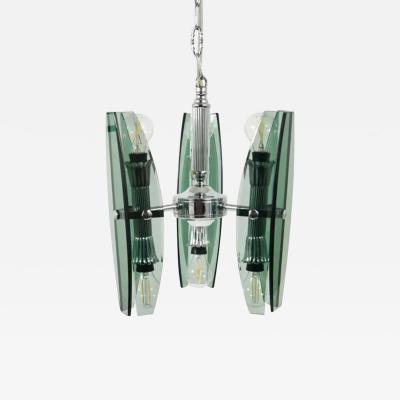  Fontana Arte FontanaArte Fontana Arte Style Glass Chrome Chandelier Pendant Light by Veca Murano Italy