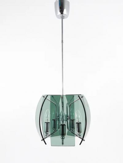  Fontana Arte FontanaArte Fontana Arte Style Mid Century Glass Chrome Chandelier Italy 1960s