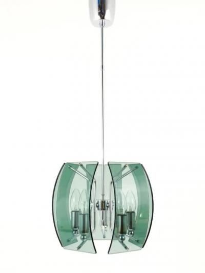  Fontana Arte FontanaArte Fontana Arte Style Mid Century Glass Chrome Chandelier Italy 1960s