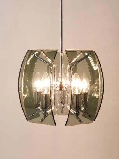  Fontana Arte FontanaArte Fontana Arte Style Mid Century Glass Chrome Chandelier Italy 1960s