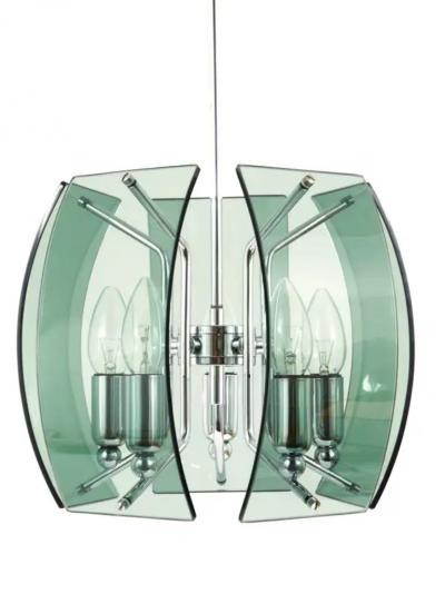 Fontana Arte FontanaArte Fontana Arte Style Mid Century Glass Chrome Chandelier Italy 1960s