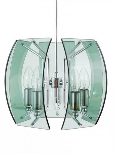  Fontana Arte FontanaArte Fontana Arte Style Mid Century Glass Chrome Chandelier Italy 1960s