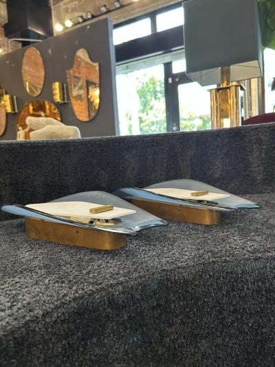  Fontana Arte FontanaArte Fontana Arte Wall Sconces by Max Ingrand Italy 1960s