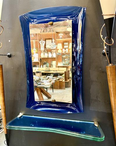  Fontana Arte FontanaArte Fontana Arte blue mirror with glass console Italy 1970