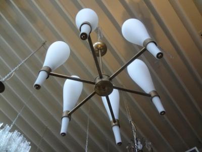  Fontana Arte FontanaArte Italian Brass and Glass Modernist Chandelier Fontana Arte Style