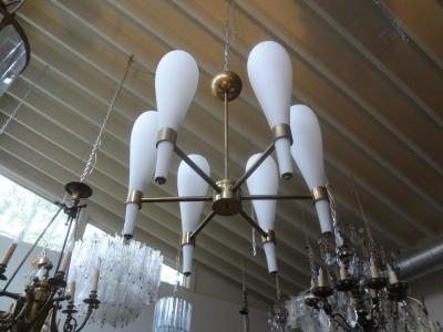  Fontana Arte FontanaArte Italian Brass and Glass Modernist Chandelier Fontana Arte Style
