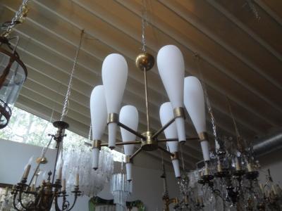  Fontana Arte FontanaArte Italian Brass and Glass Modernist Chandelier Fontana Arte Style