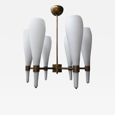  Fontana Arte FontanaArte Italian Brass and Glass Modernist Chandelier Fontana Arte Style