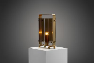  Fontana Arte FontanaArte Italian Curved Glass and Brass Table Lamp by Fontana Arte Attr Italy 1960s